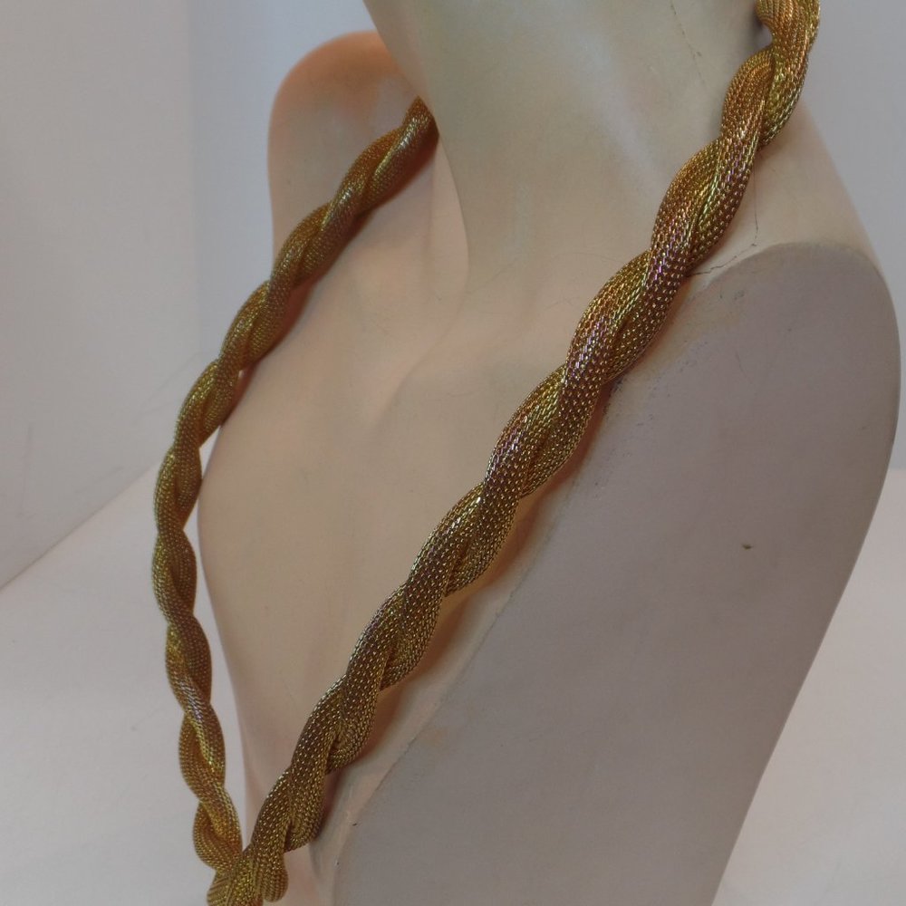Vintage Antiqued Gold Tone Mesh Metal Thick Rope Chain With Tassel 37" - Picture 4 of 11